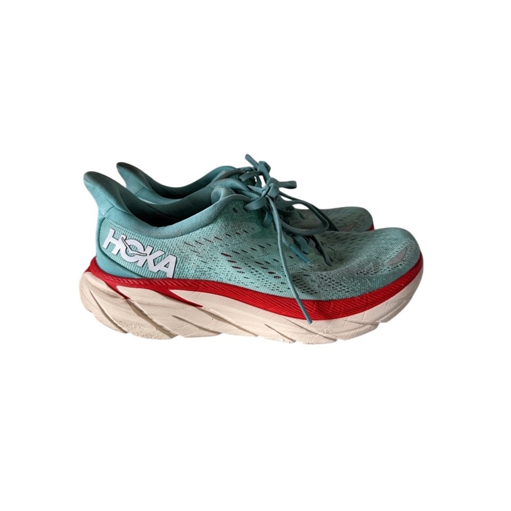 HOKA Clifton 8 Womens Running Shoes Size 8.5 Blue Red Cushioned Sneakers